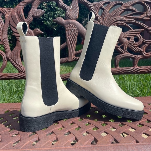 NWT Staud Palamino Elastic Gore Insets Chelsea Boots Ivory Size 8M - Picture 13 of 13